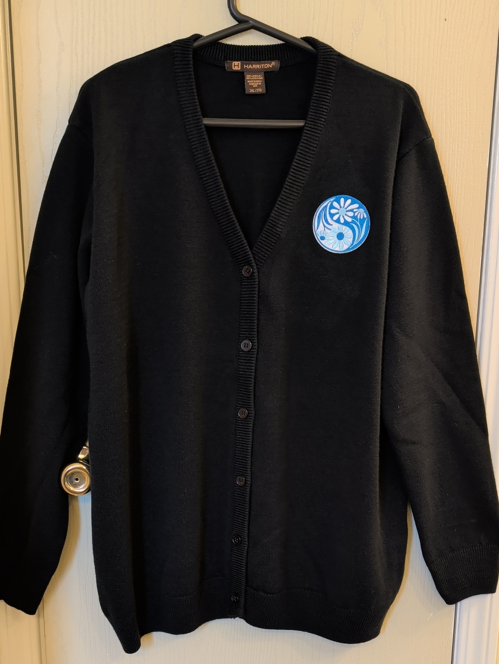 Harriton Black Button Front Cardigan Sweater Women's 2XL Rib Knit Classic